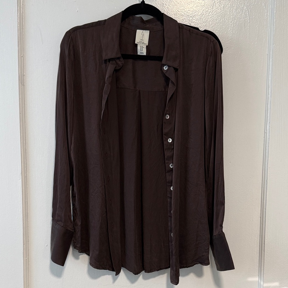 Joie Brown Silk Button-Up Shirt